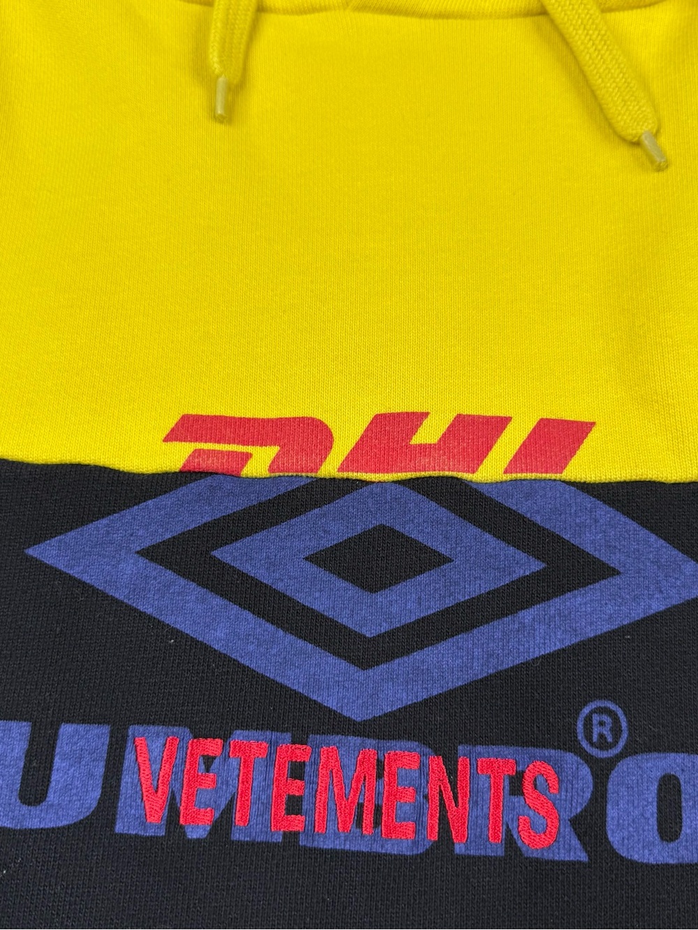 Vetements Yellow Black Gray Colorblock Hoodie with Umbro Logo Size Small - Picture 5 of 12